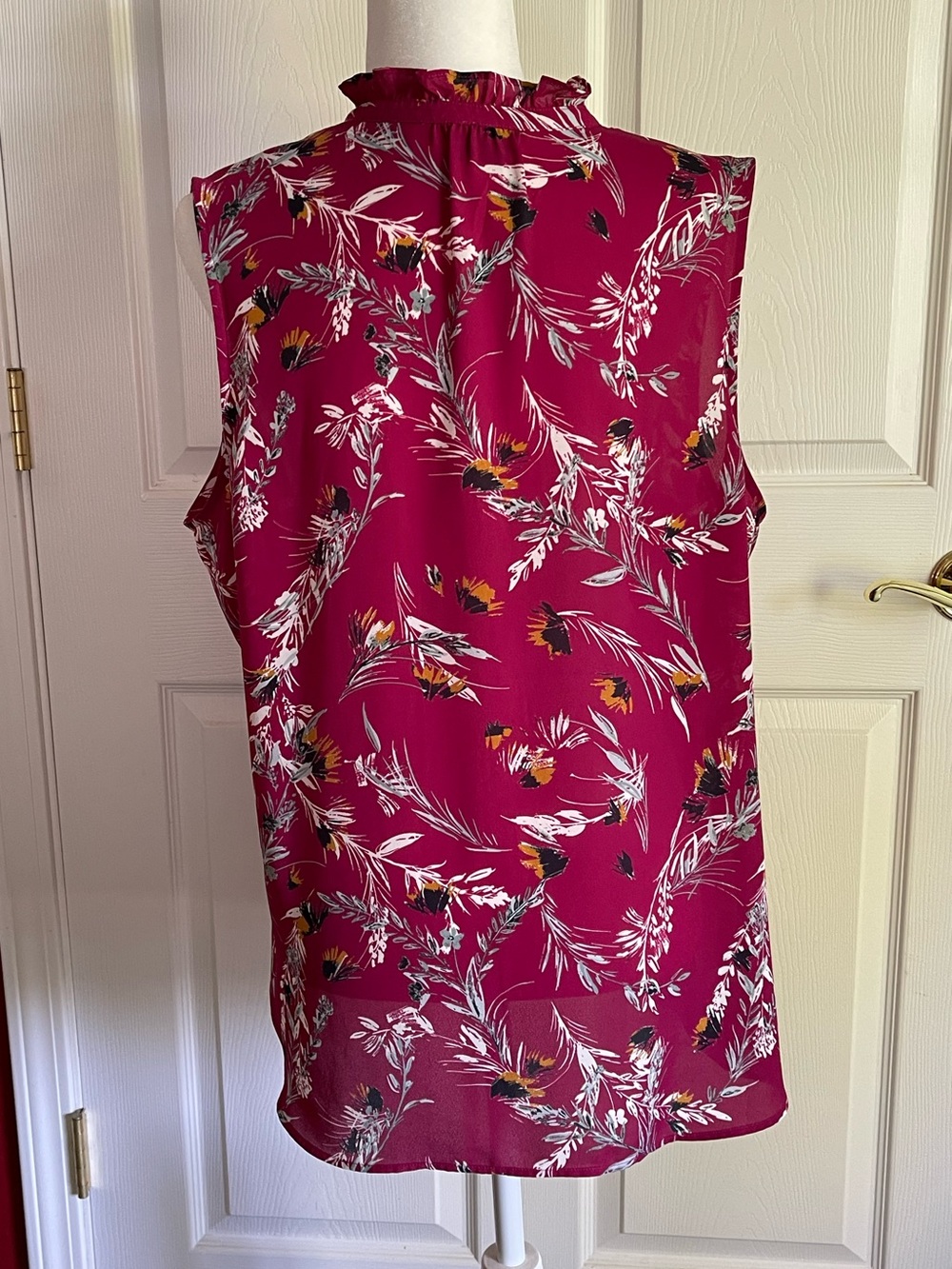 Van Heusen Sleeveless Floral Ruffle Mock-Neck Blouse - Magenta - Picture 3 of 8